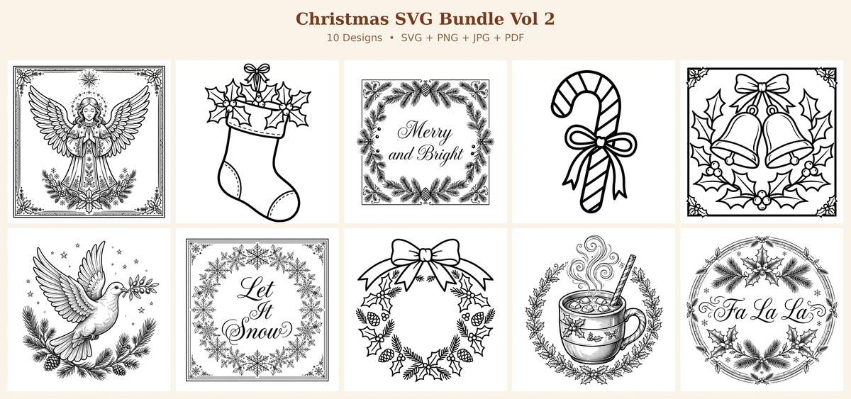 Christmas SVG Bundle Vol 2, 10 Holiday Cut Files