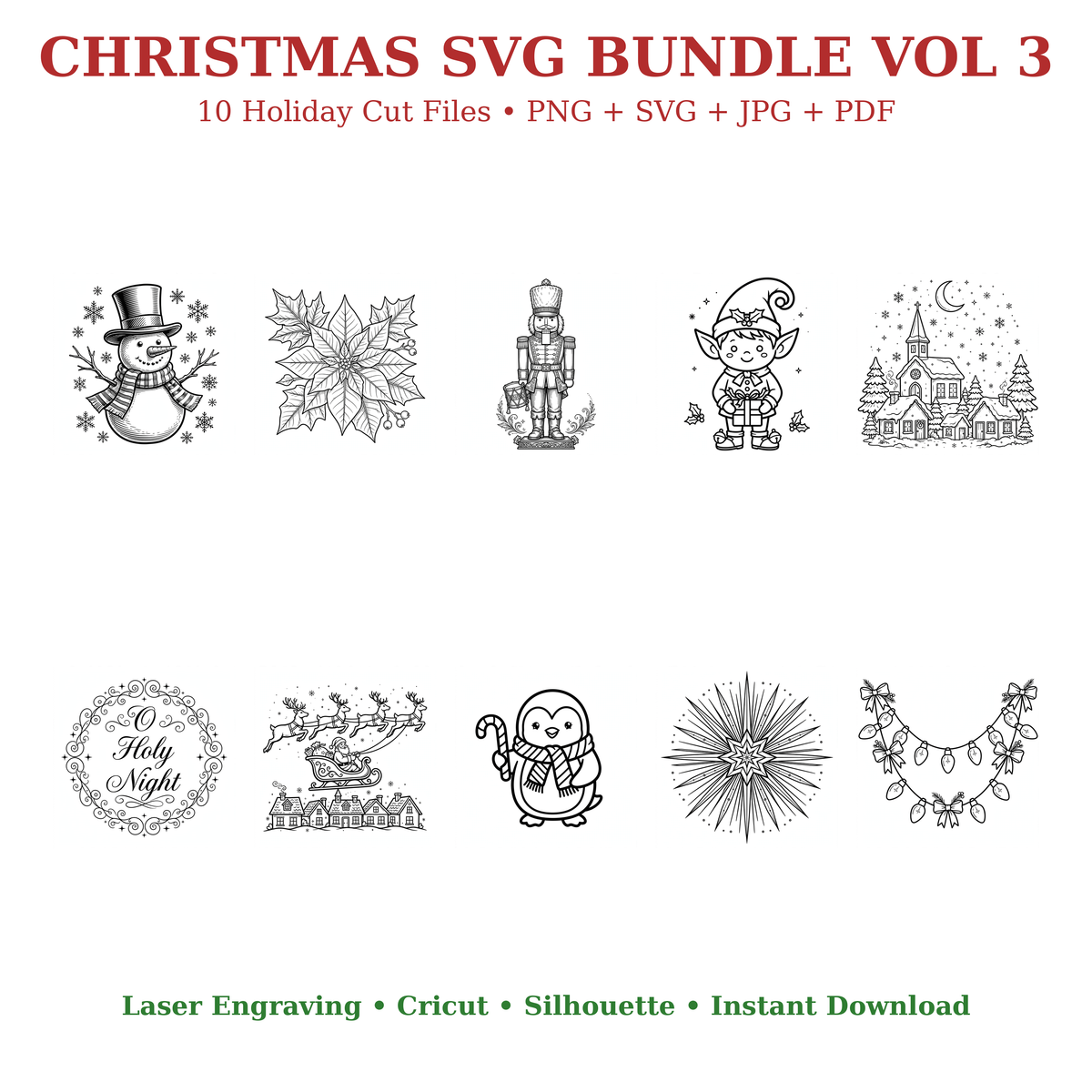 Christmas SVG Bundle Vol 3, 10 Holiday Cut Files