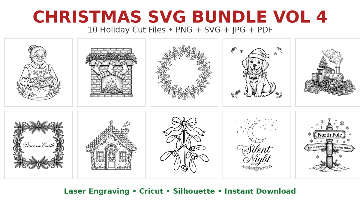 Christmas SVG Bundle Vol 4, 10 Holiday Cut Files
