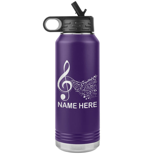 Custom Music Note Water Bottle: Laser Etched Stainless Steel, 32oz