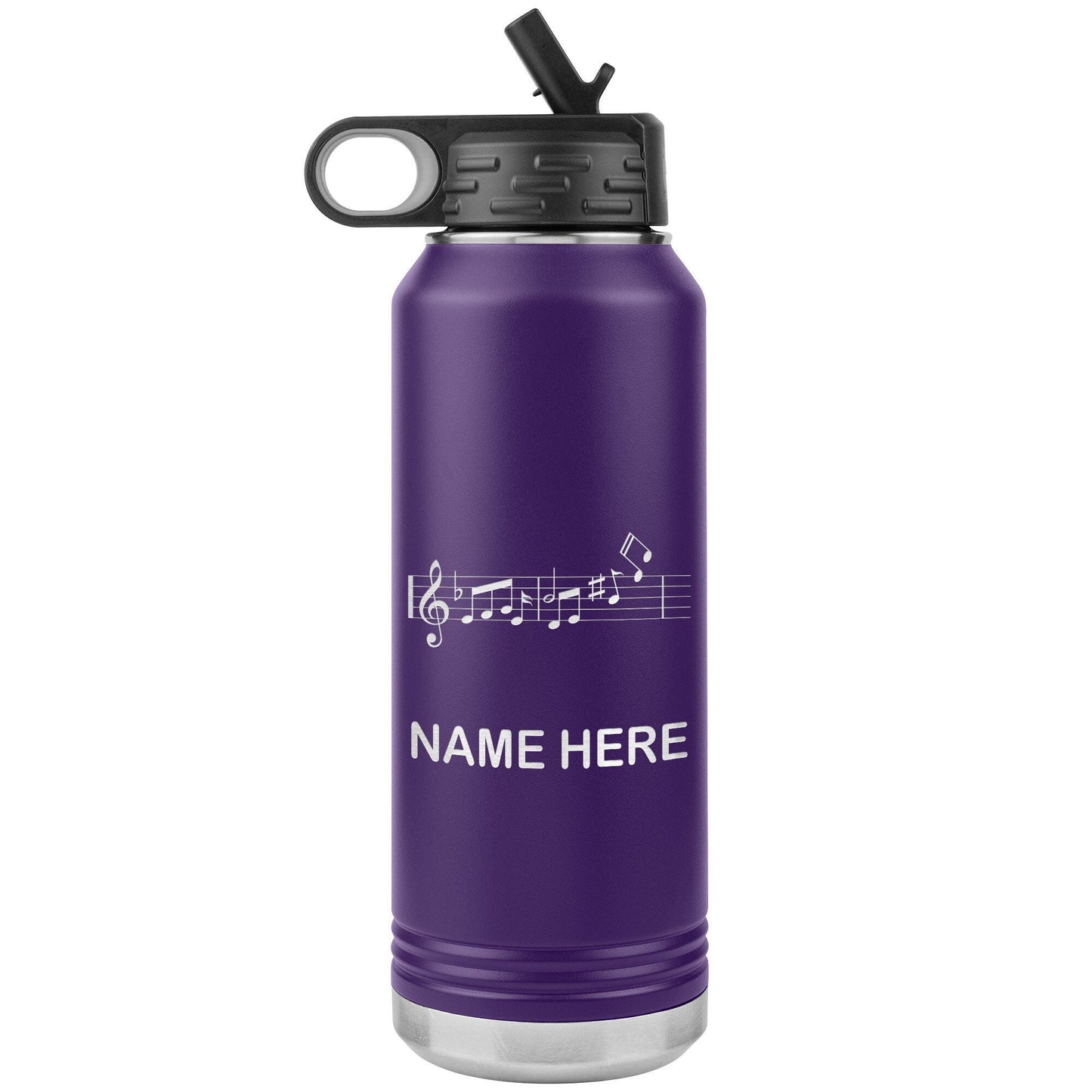 Custom Music Note Water Bottle: Laser Etched 32oz Flip Top Gift