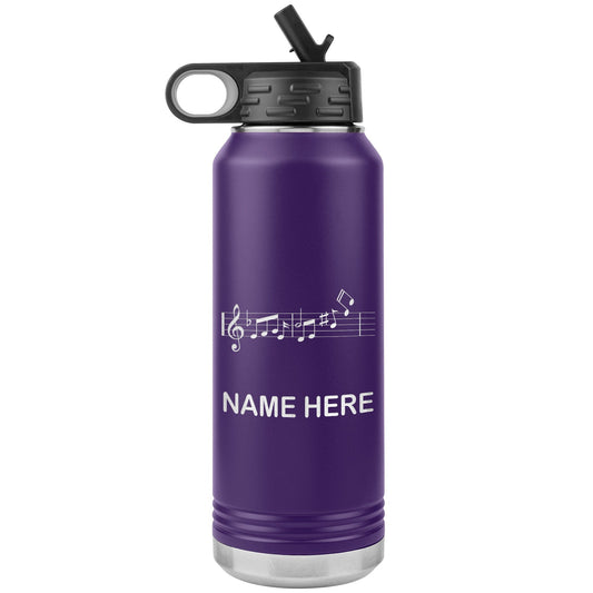 Custom Music Note Water Bottle: Laser Etched 32oz Flip Top Gift