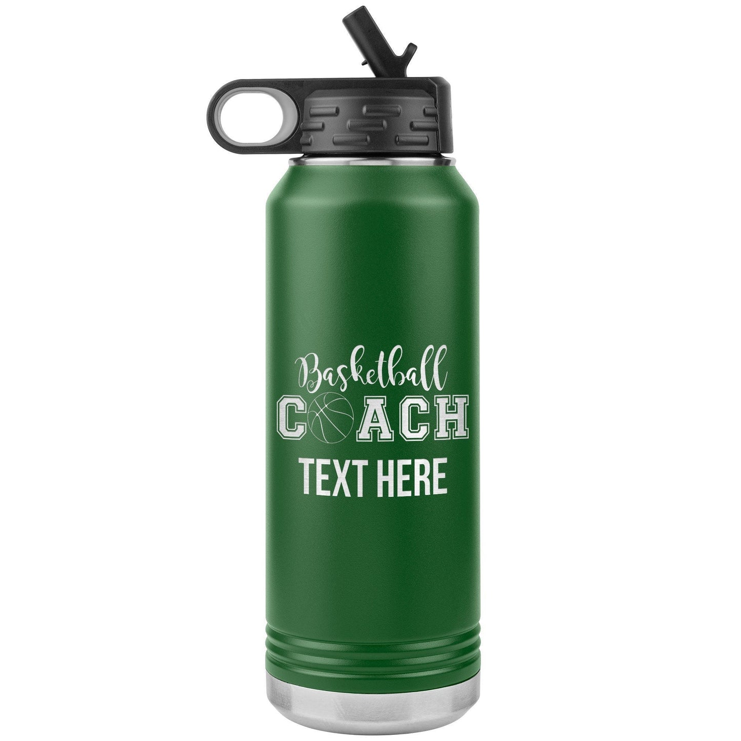 Personalized Basketball Water Bottles - Custom Engraved Stainless Steel Tumbler for Coaches & Players- Water Bottle Gift with Straw.