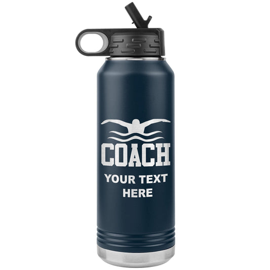 Personalized Swim Team Water Bottle | Laser Etched Stainless Steel 32oz Insulated Tumbler with Flip Top Lid, Custom Name, Swim Coach Gift