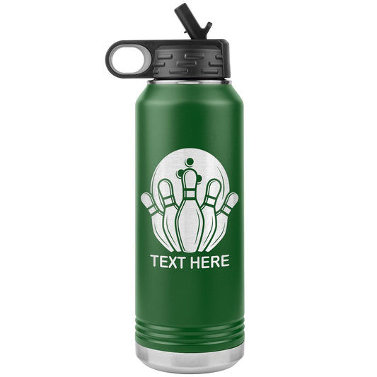 Personalized Bowling Water Bottle, Engraved Stainless Steel Bowling Water Bottle with Straw, Custom Etched Sports Bottle for Bowling player