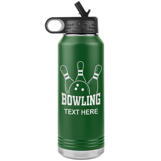 Personalized Bowling Water Bottle, Engraved Stainless Steel Bowling Water Bottle with Straw, Custom Etched Sports Bottle for Bowling player