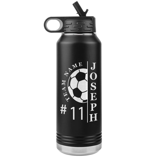 Custom Soccer Player With Name Water Bottle/Soccer Team Gift/Soccer Coach Water Bottle Gift/Laser Etched Insulated Water Bottle With Name