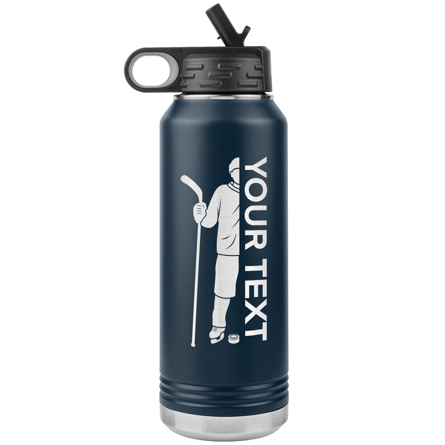 Custom Hockey Player Water Bottle: Laser Etched Insulated Tumbler