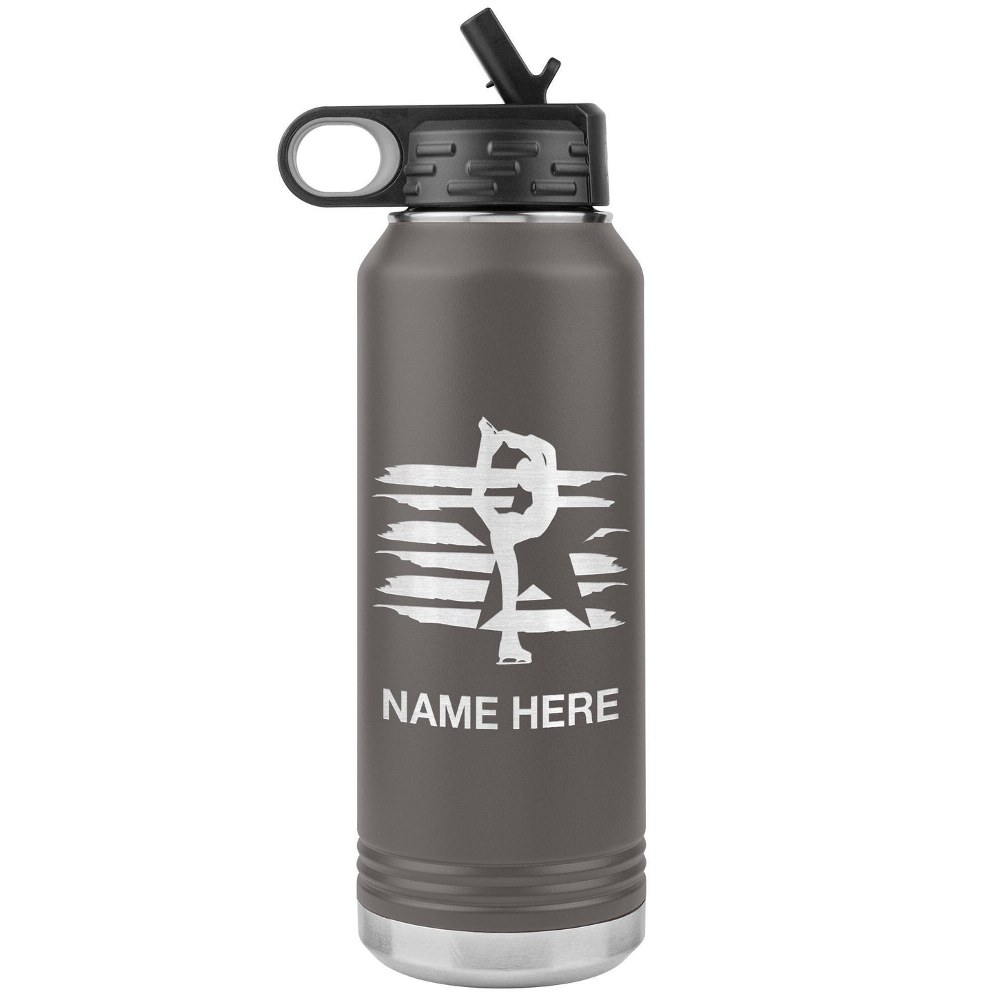 Personalized Figure Skater US Flag Water Bottle: Engraved Stainless Steel Tumbler