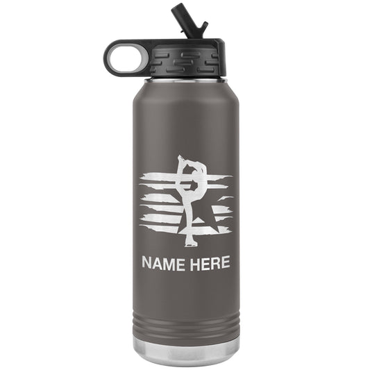 Personalized Figure Skater US Flag Water Bottle: Engraved Stainless Steel Tumbler