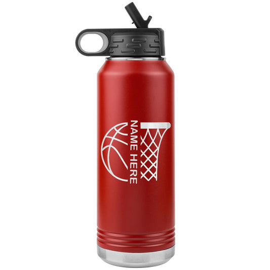 Personalized Basketball Water Bottles - Custom Engraved Stainless Steel Tumbler for Coaches & Players- Water Bottle Gift with Straw.