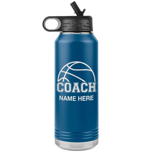 Personalized Basketball Water Bottles - Custom Engraved Stainless Steel Tumbler for Coaches & Players- Water Bottle Gift with Straw.