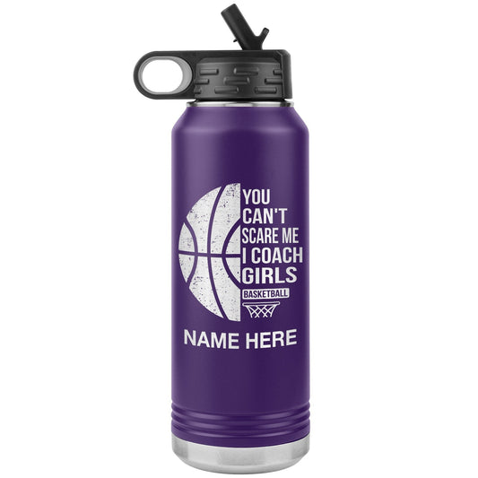 Personalized Basketball Water Bottles - Custom Engraved Stainless Steel Tumbler for Coaches & Players- Water Bottle Gift with Straw.