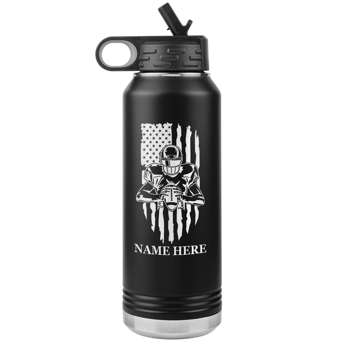 Custom Laser Etched Football Water Bottle: 32oz Tumbler Gift