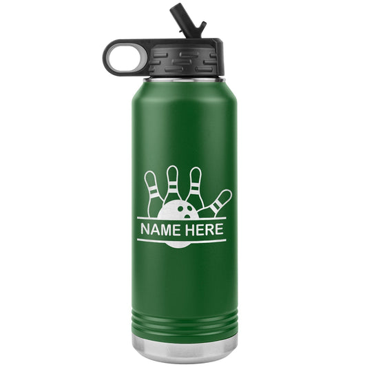 Custom Bowling Water Bottle | Laser Etched Insulated 32oz Tumbler | Personalized Gift for Bowlers, Team, Coach, or Player