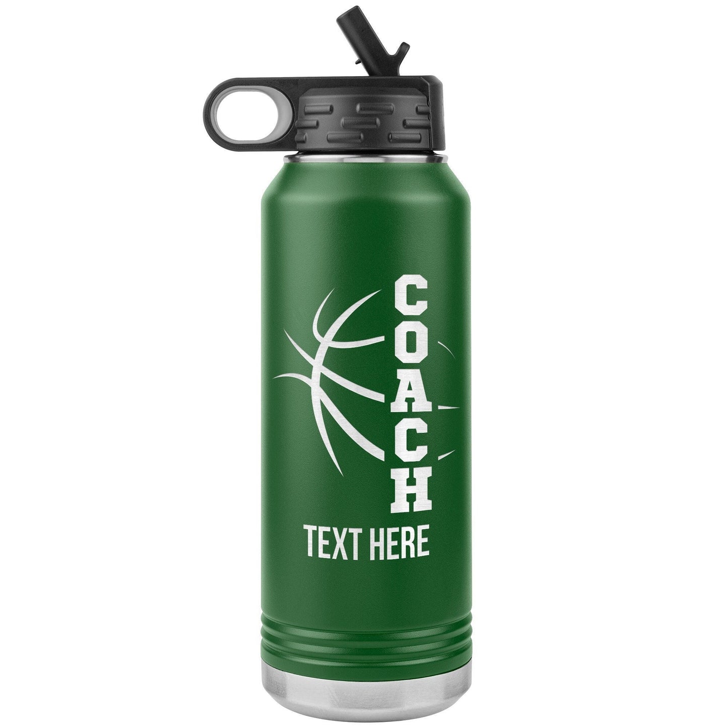 Custom Basketball Coach Water Bottle | 32oz Insulated Stainless Steel Tumbler | Personalized Laser Engraved Gift for Coaches and Athletes
