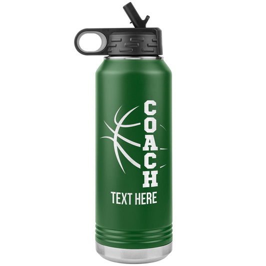 Custom Basketball Coach Water Bottle | 32oz Insulated Stainless Steel Tumbler | Personalized Laser Engraved Gift for Coaches and Athletes