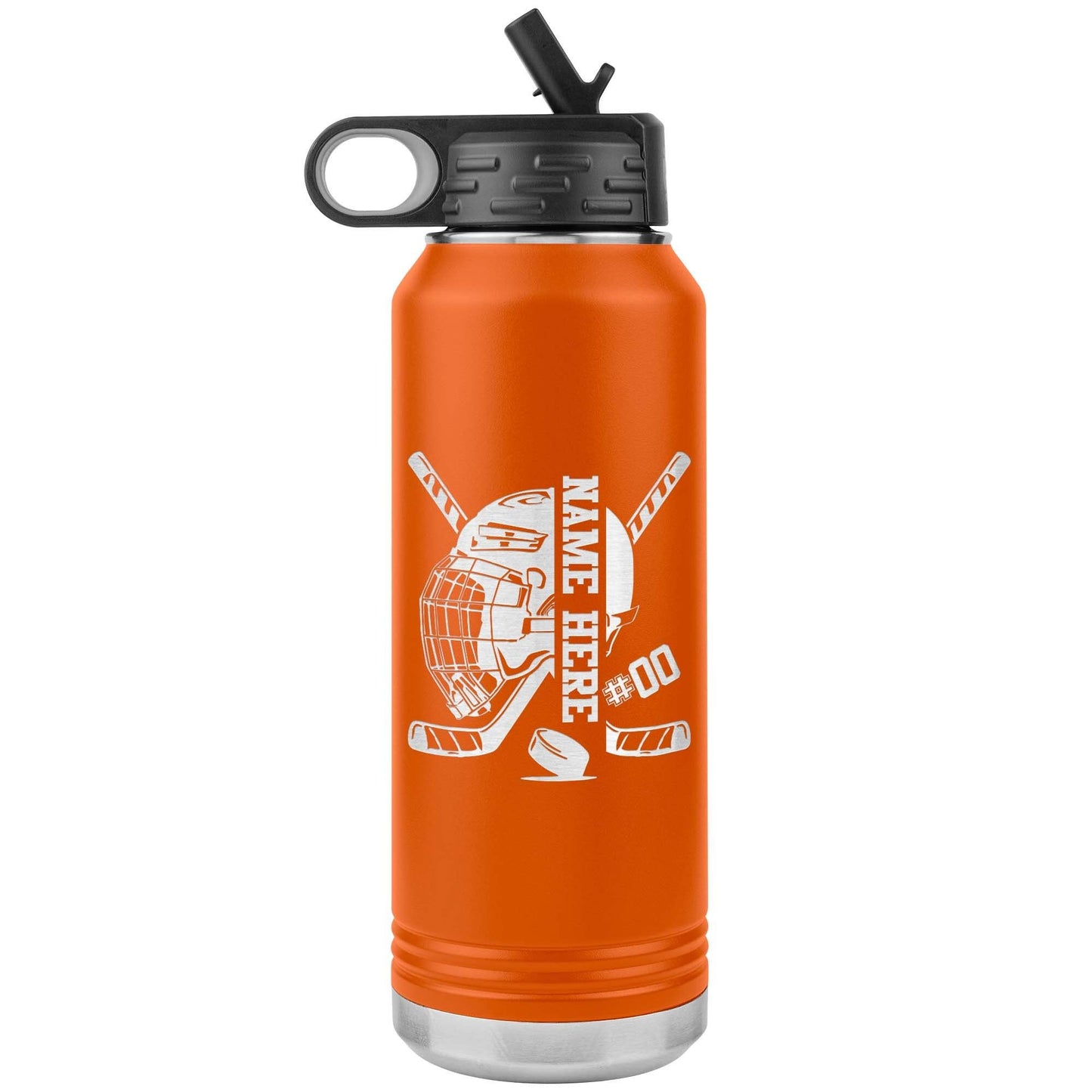 Custom Hockey Player Water Bottle: Laser Etched Insulated Tumbler