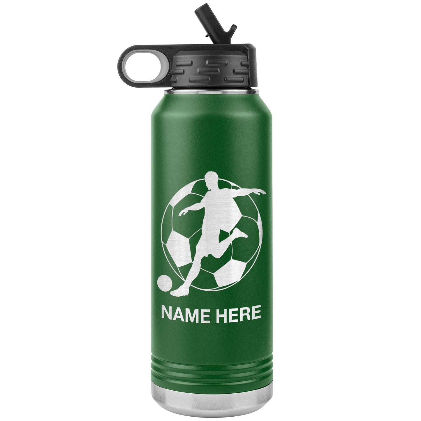 Custom Soccer Player Water Bottle: Laser Etched Insulated Tumbler