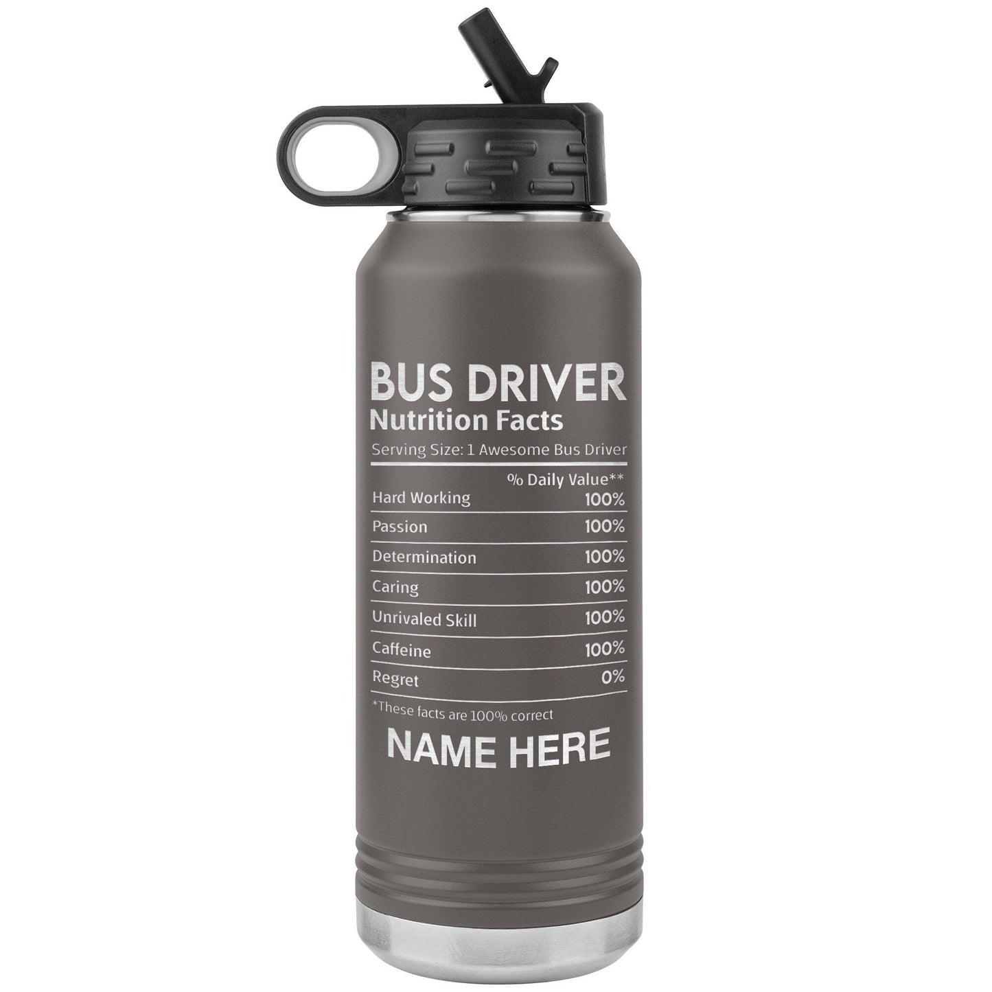 Personalized Bus Driver Water Bottle: Engraved Stainless Steel Tumbler