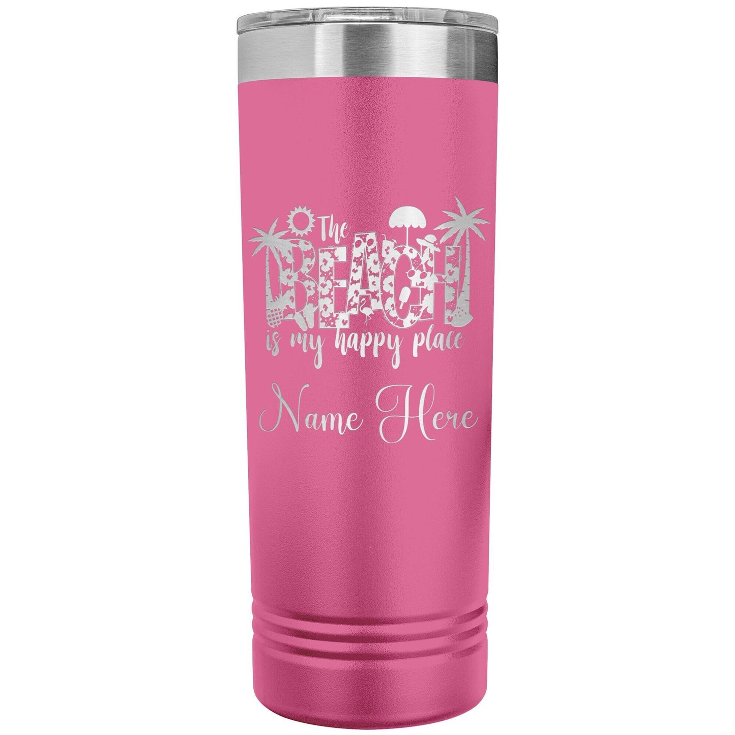 Personalized Beach Vacation Tumbler: Engraved Stainless Steel 22oz Skinny Cup