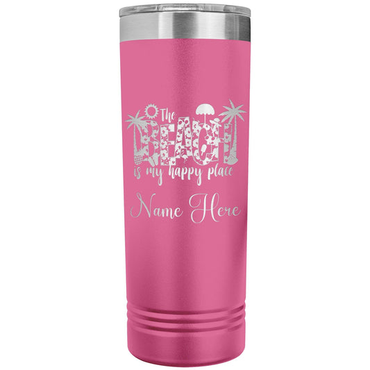Personalized Beach Vacation Tumbler: Engraved Stainless Steel 22oz Skinny Cup