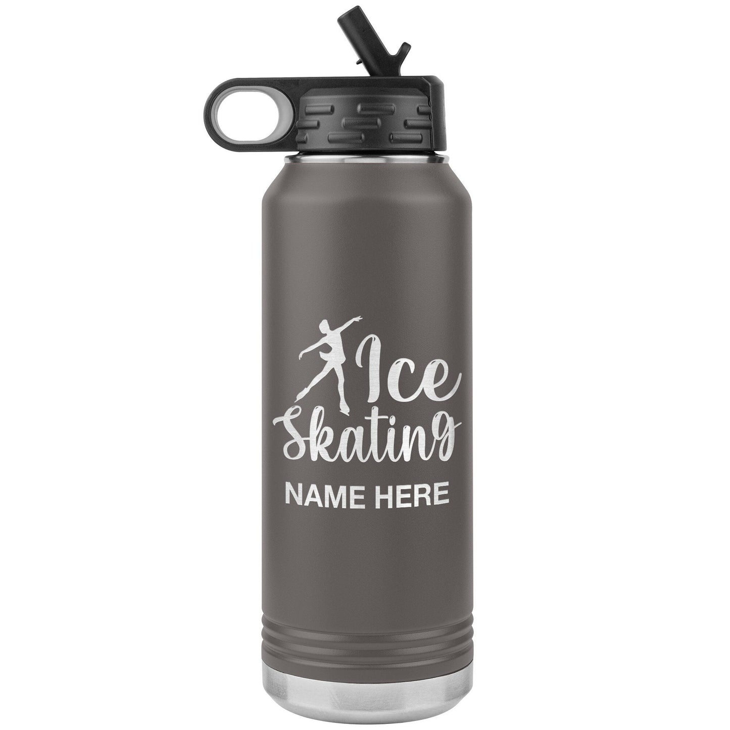 Engraved Ice Skating Water Bottle: Personalized Stainless Steel Bottle with Straw