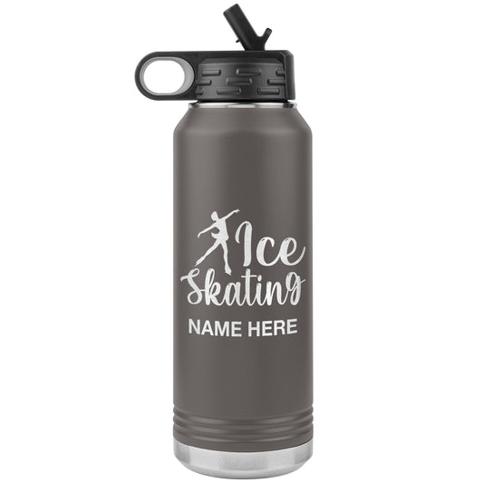 Engraved Ice Skating Water Bottle: Personalized Stainless Steel Bottle with Straw
