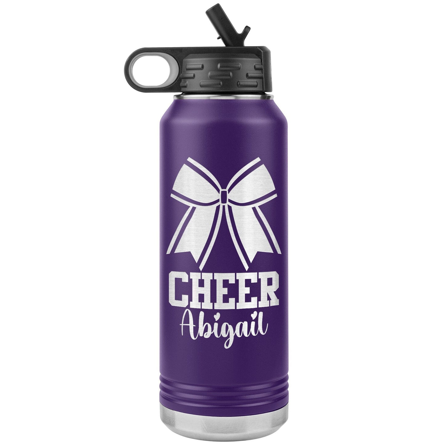 Personalized Cheerleader Water Bottle, Engraved Stainless Steel Cheer Water Bottle with Straw, Custom Etched Sports Bottle for Cheerleaders