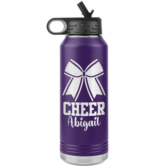 Personalized Cheerleader Water Bottle, Engraved Stainless Steel Cheer Water Bottle with Straw, Custom Etched Sports Bottle for Cheerleaders