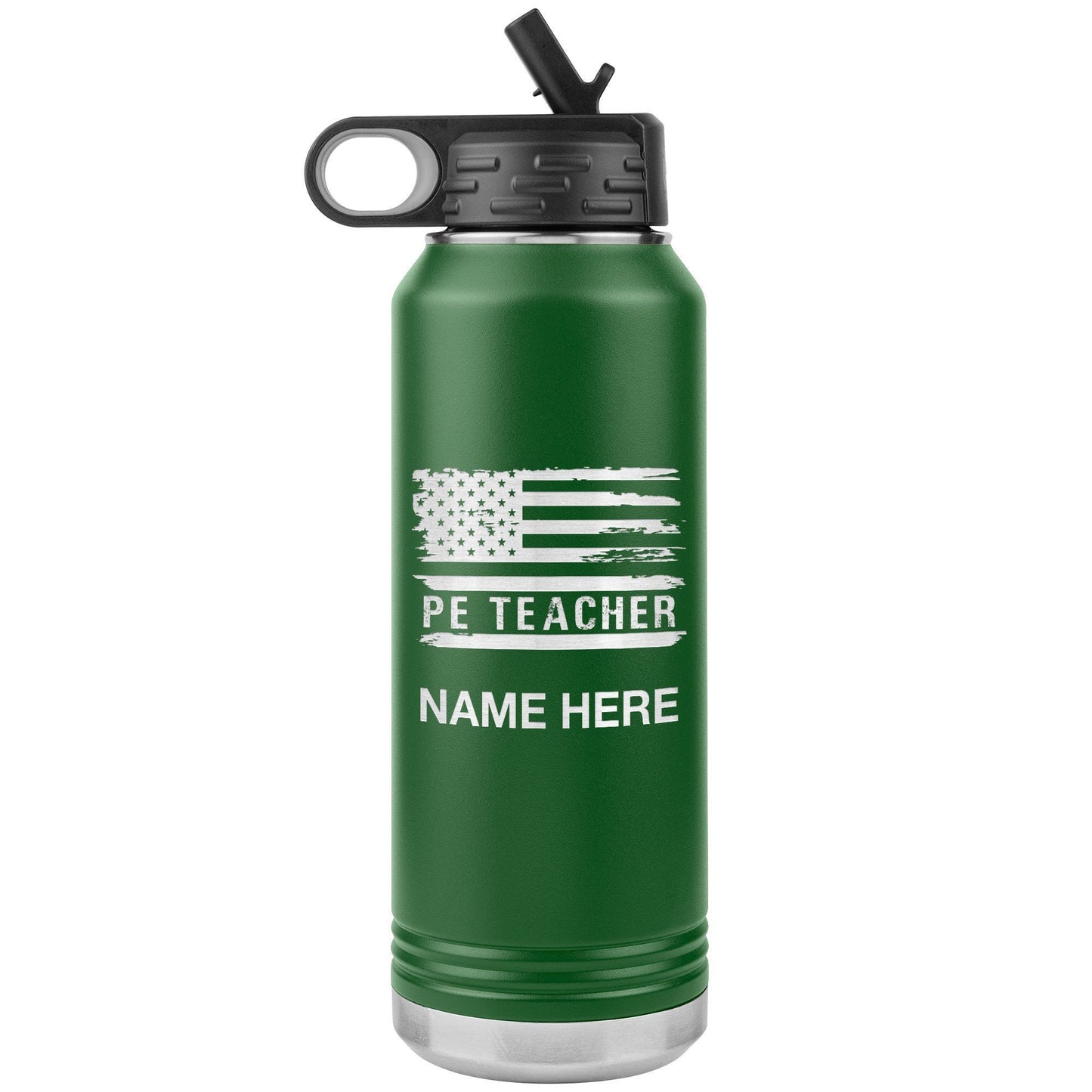 Personalized PE Teacher Water Bottle: American Flag Tumbler Gift