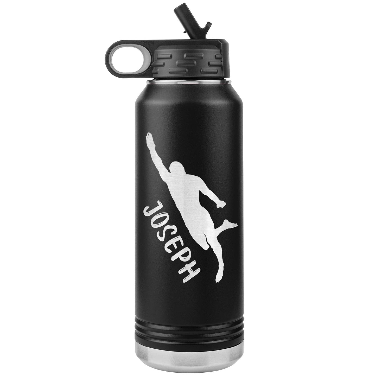 Personalized Swim Team Water Bottle | Laser Etched Stainless Steel 32oz Insulated Tumbler with Flip Top Lid, Custom Name, Swim Coach Gift