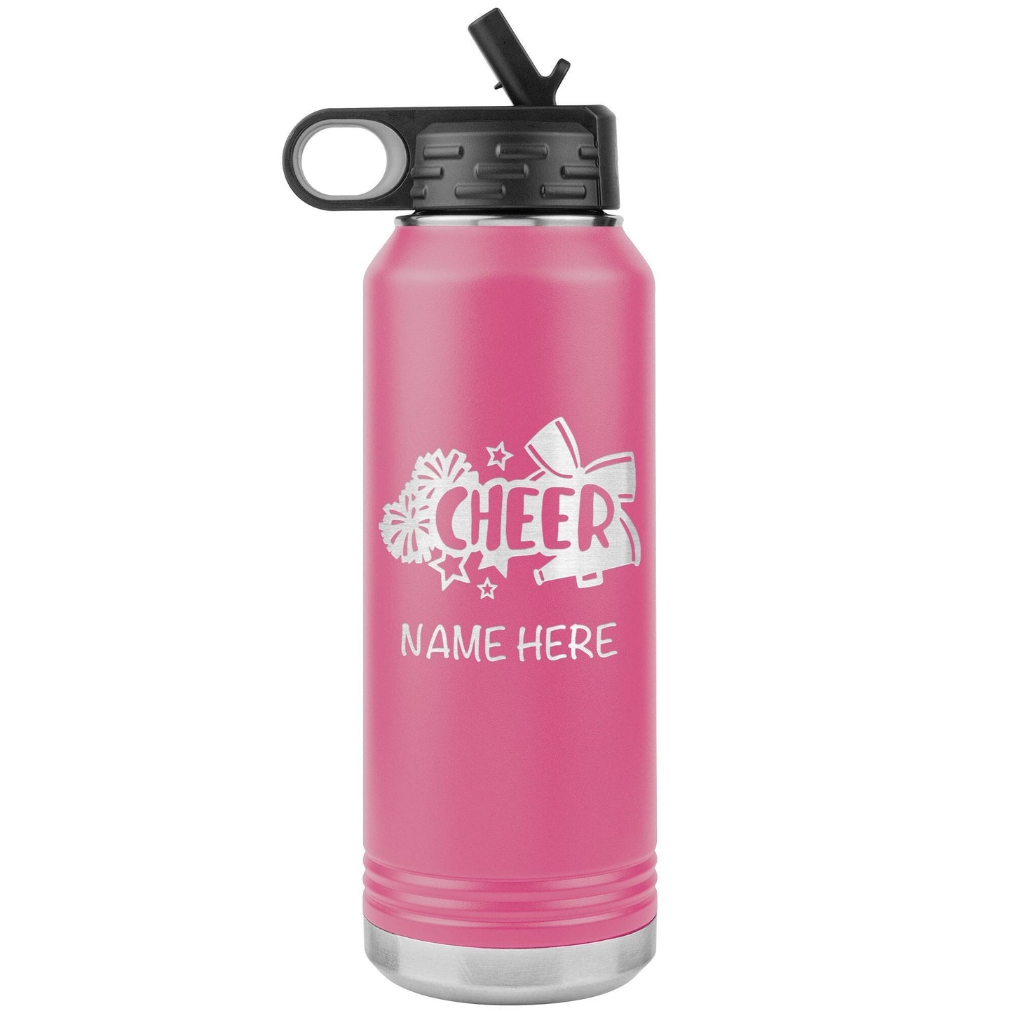 Personalized Cheerleader Water Bottle, Engraved Stainless Steel Cheer Water Bottle with Straw, Custom Etched Sports Bottle for Cheerleaders