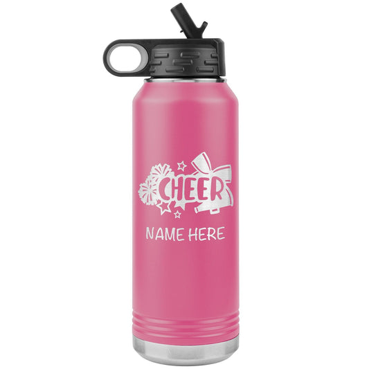 Personalized Cheerleader Water Bottle, Engraved Stainless Steel Cheer Water Bottle with Straw, Custom Etched Sports Bottle for Cheerleaders
