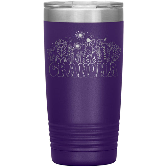 Floral Grandma Coffee Tumbler: Personalized Insulated Stainless Steel Mug