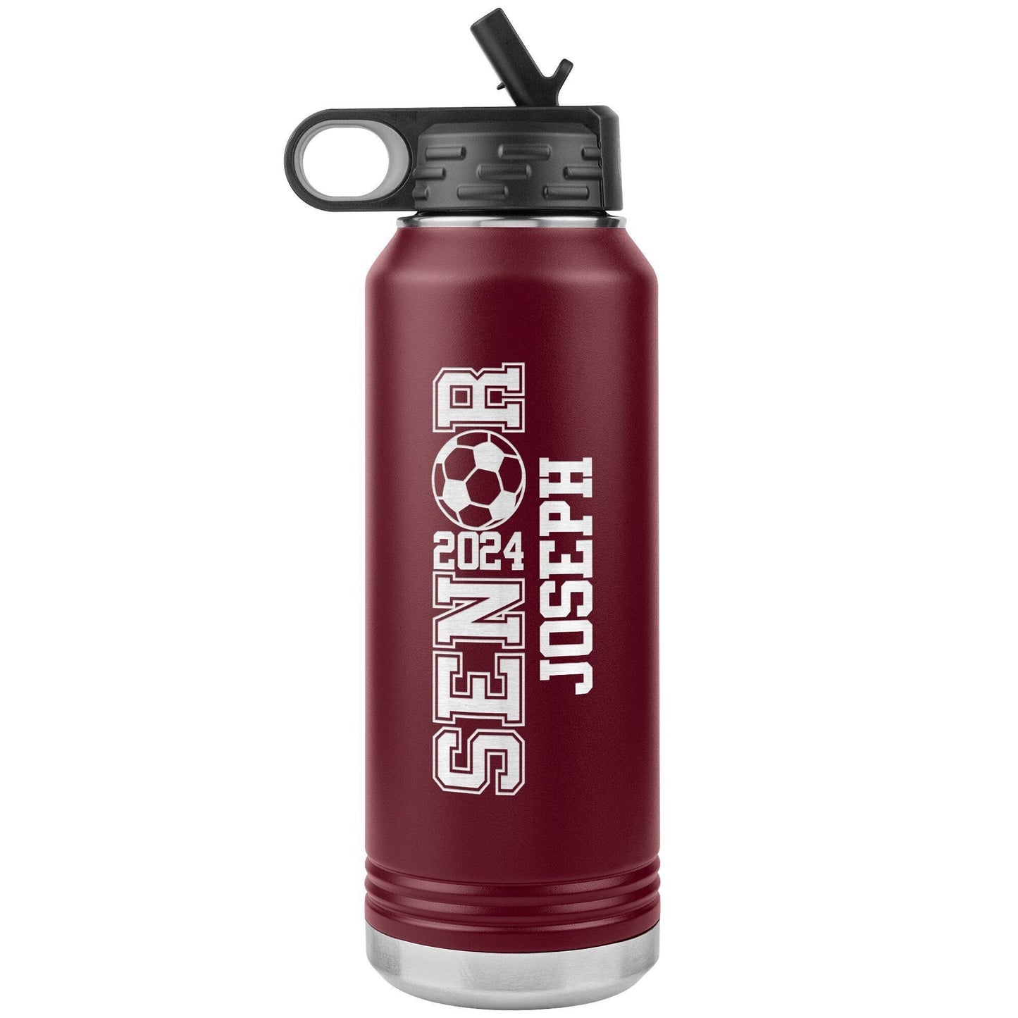 Custom Senior Soccer Water Bottle: Laser Etched Insulated Tumbler
