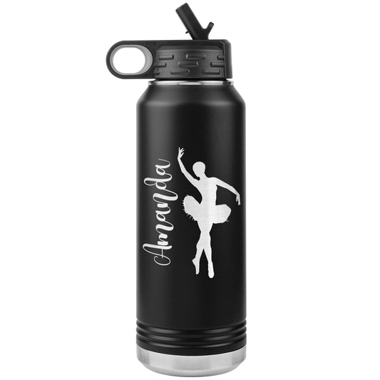 Personalized Engraved Stainless Steel Water Bottle with Straw - 32oz