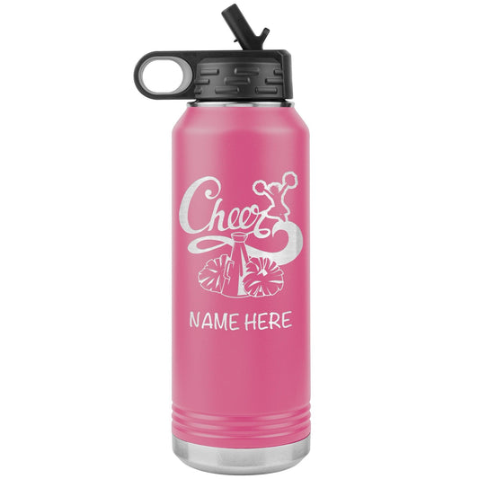 Personalized Cheerleader Water Bottle, Engraved Stainless Steel Cheer Water Bottle with Straw, Custom Etched Sports Bottle for Cheerleaders