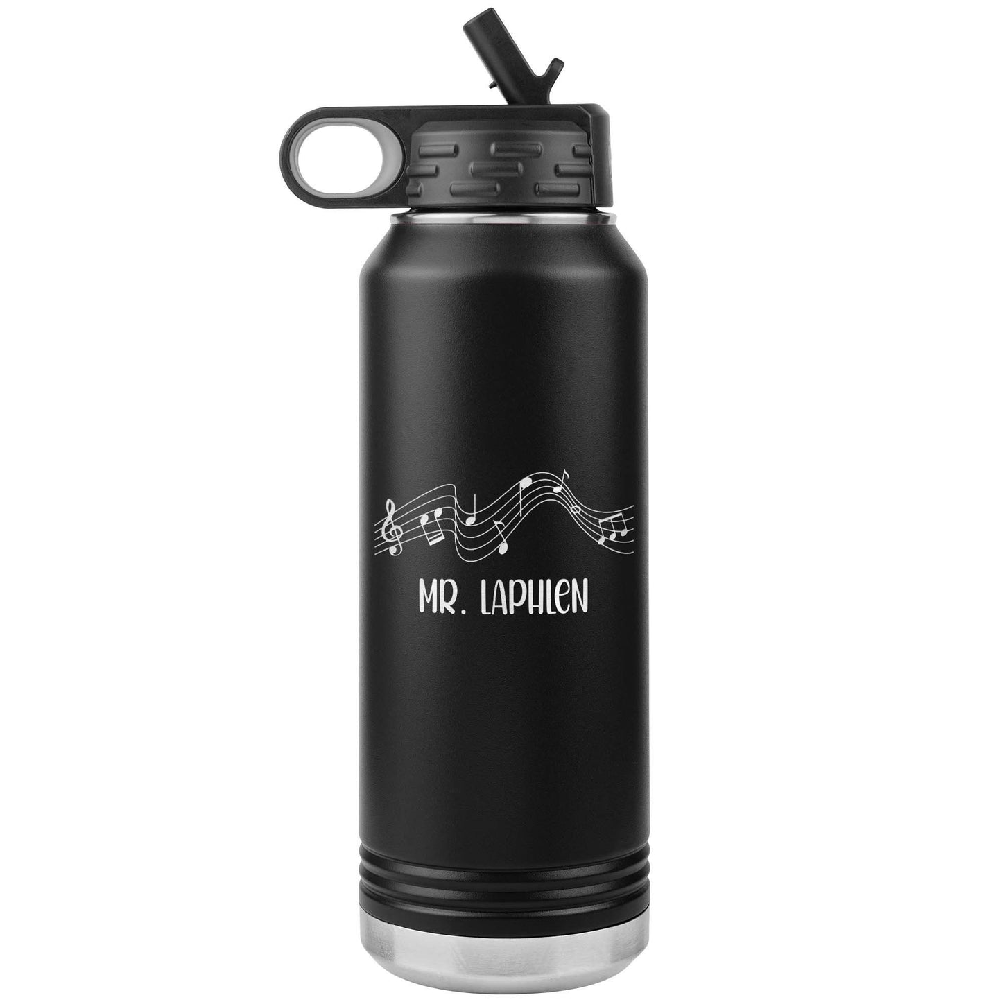 Custom Music Teacher Water Bottle: Laser Etched, 32oz Flip Top
