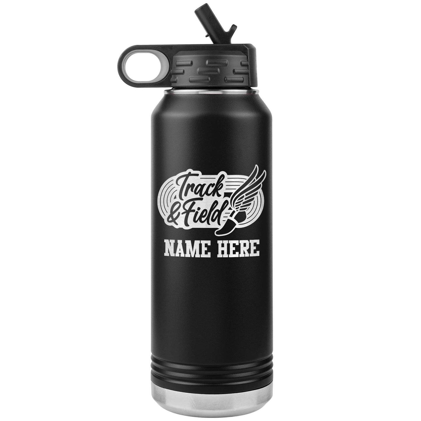 Personalized Track & Field Water Bottle|Engraved Stainless Steel Bottle|Water Bottle For Runners|Water Bottle With Flip Lid And Straw