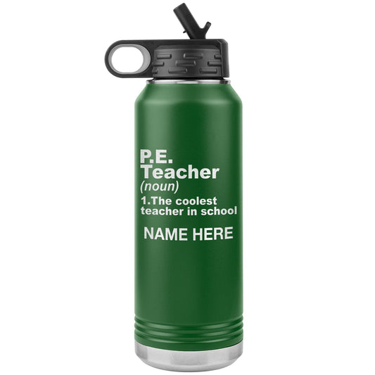 Personalized PE Coach Water Bottle 32oz Insulated Tumbler Gift, Laser Engraved, Stainless Steel, Referee & Coach Gift, Sweat-Free