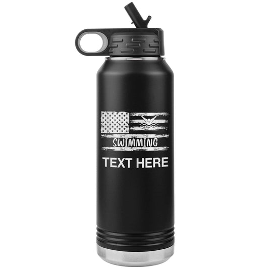 Personalized Swim Team Water Bottle 32oz Stainless Steel | Laser Engraved Insulated Tumbler with Flip Lid & Straw | Custom Swim Coach Gift