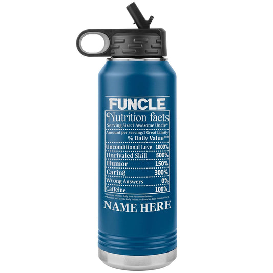 Uncle Nutrition Facts Water Bottle Gift, Funny Uncle Travel Tumbler, Father's Day Gift for Uncle, Laser Etched Uncle Coffee Tumbler Gift