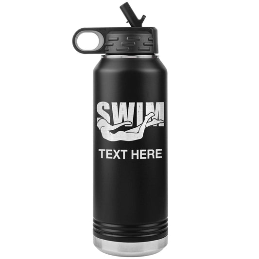 Personalized Swim Team Water Bottle | Laser Etched Stainless Steel 32oz Insulated Tumbler with Flip Top Lid, Custom Name, Swim Coach Gift