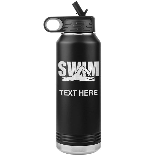 Personalized Swim Team Water Bottle | Laser Etched Stainless Steel 32oz Insulated Tumbler with Flip Top Lid, Custom Name, Swim Coach Gift