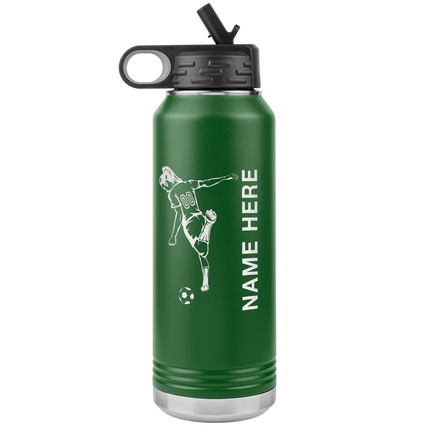 Custom Soccer Player Water Bottle: Laser Etched Insulated Tumbler