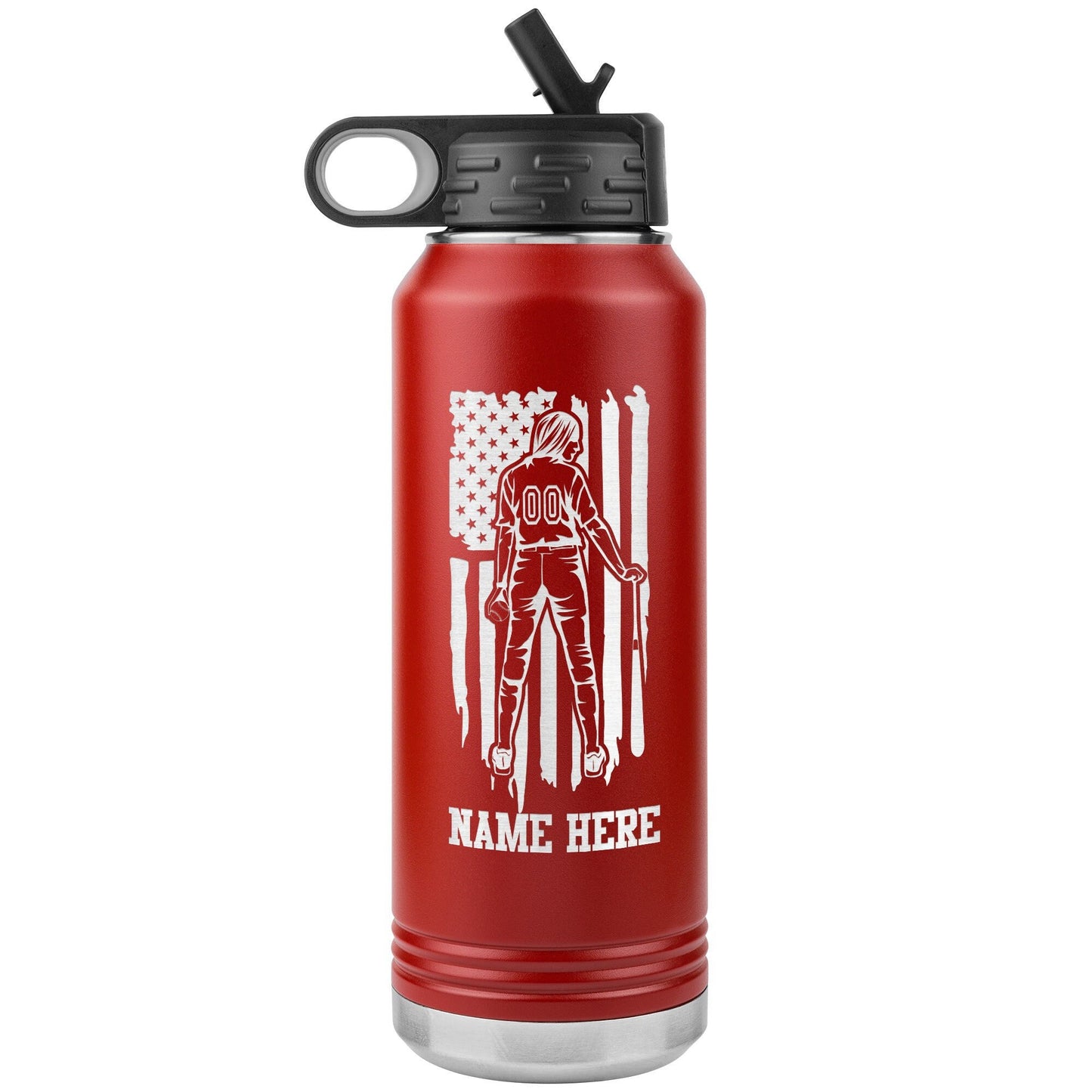 Custom Softball Player Water Bottle: Laser Etched Insulated Tumbler
