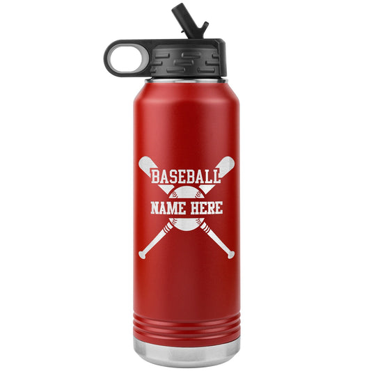 Personalized Baseball Player Water Bottle: Laser Etched Insulated Tumbler