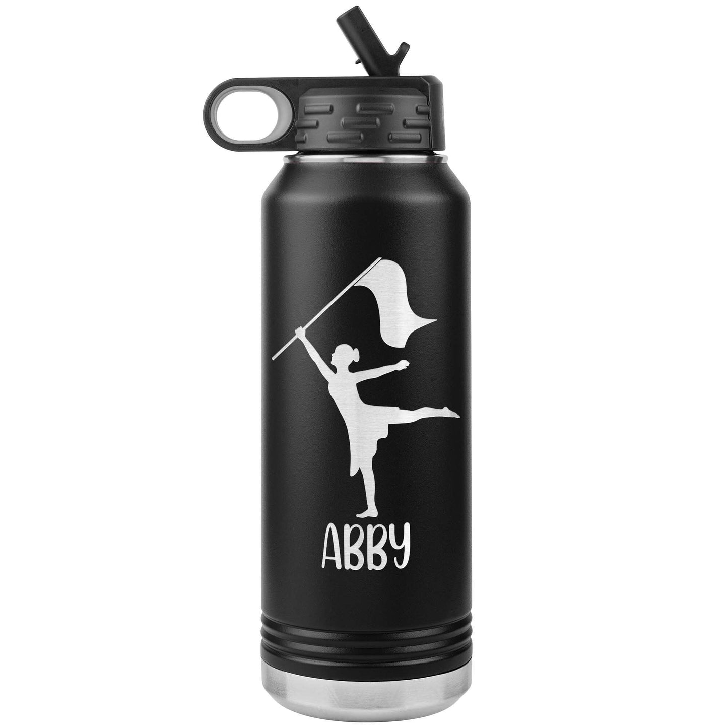 Personalized Color Guard Water Bottle, Engraved Stainless Steel Cheer Water Bottle with Straw, Custom Etched Sports Bottle for Cheerleaders