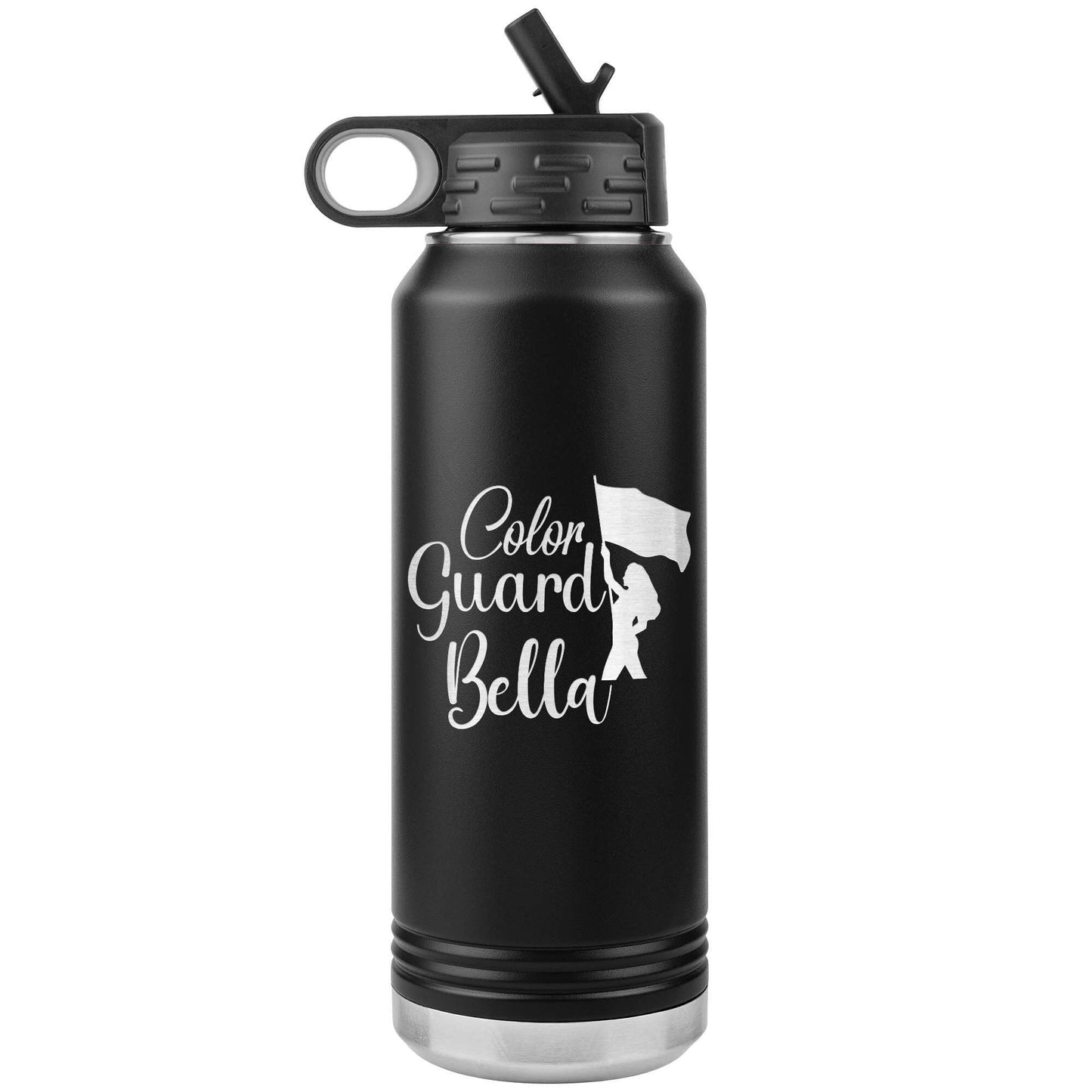Personalized Color Guard Water Bottle, Engraved Stainless Steel Cheer Water Bottle with Straw, Custom Etched Sports Bottle for Cheerleaders